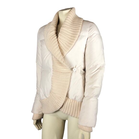 BCBGMaxAzria Cream Puffer Sweater Jacket with knit shawl collar & cuffs size XS - Picture 2 of 12
